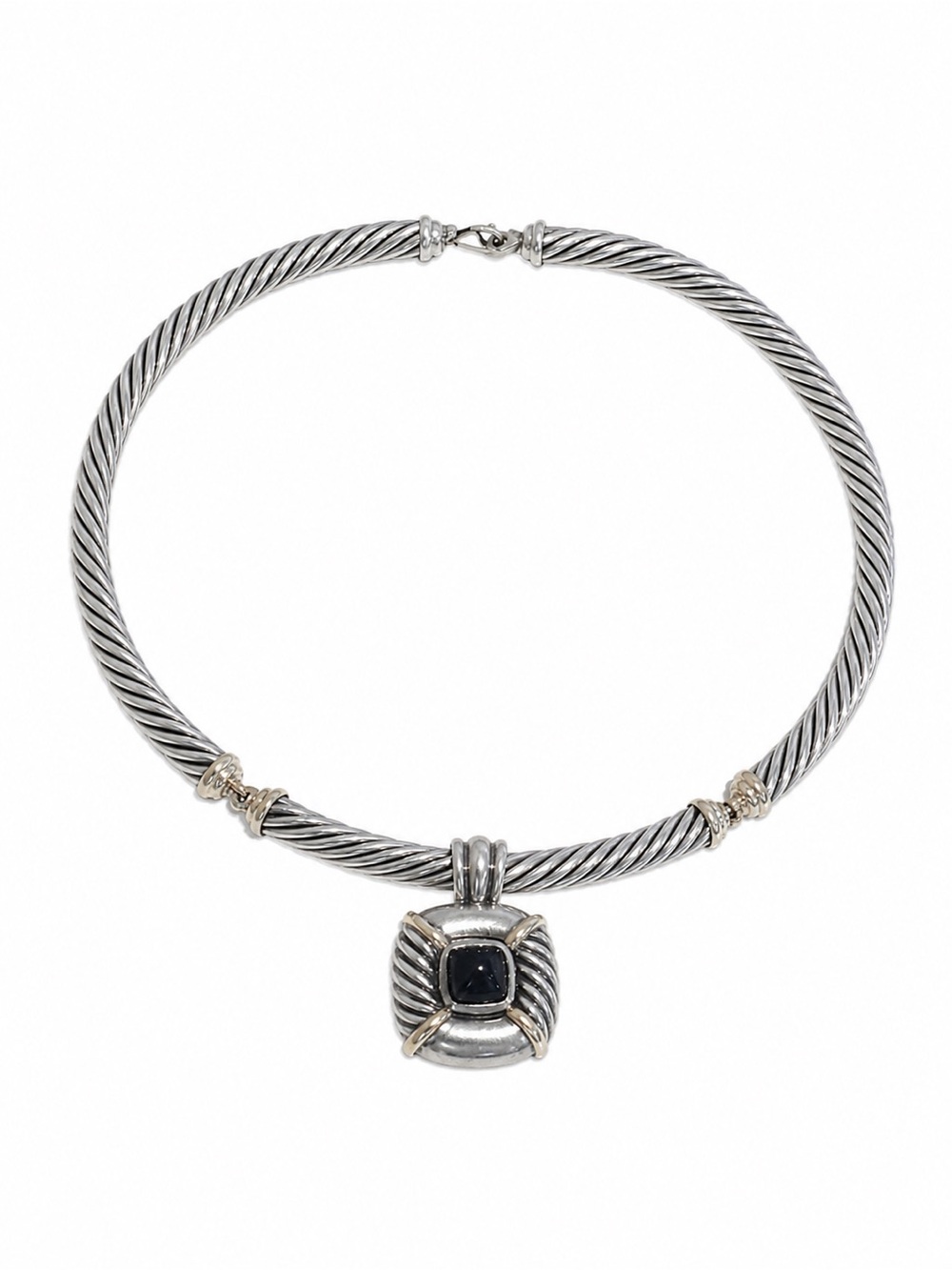 David Yurman Cable Choker Necklace 14K Gold Sterling Silver Black Onyx